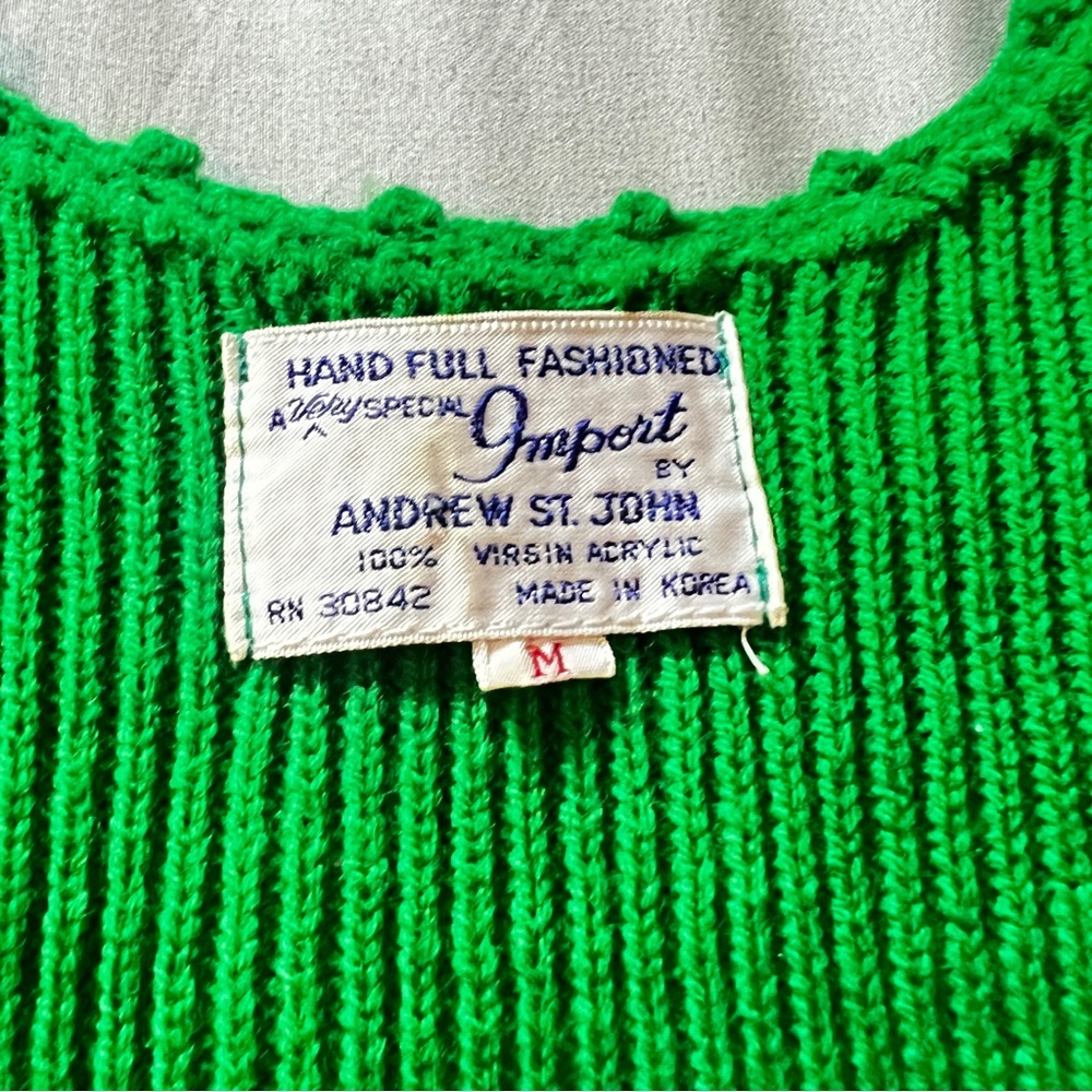 Vintage Imported Andrew St. John Virgin Acrylic Green Ribbed Hand Knit Tank Top - Picture 2 of 11